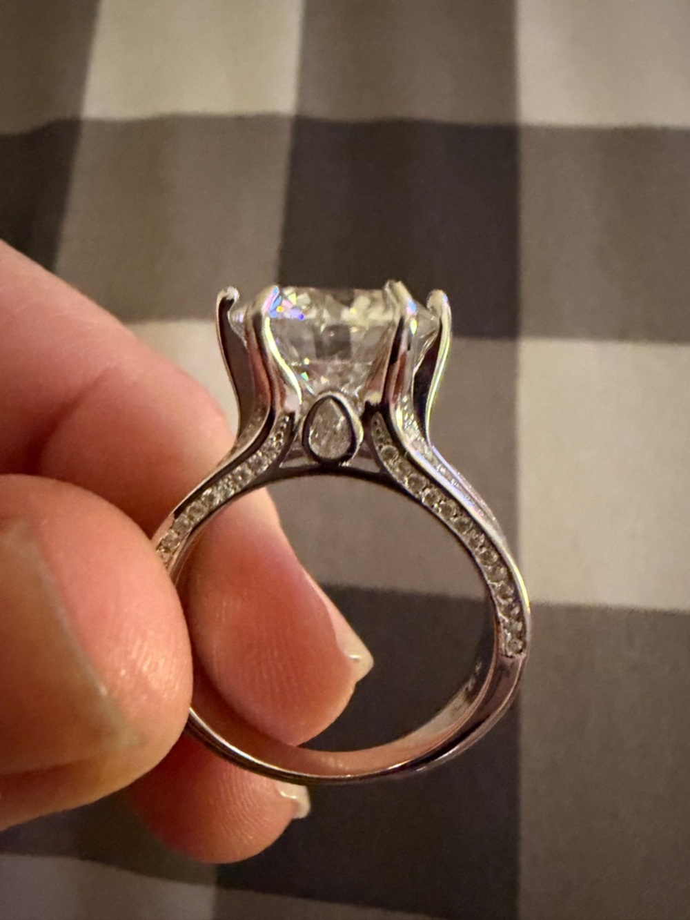 Sterling Silver 5Kt Moissinate Ring with pave accents around the band - Picture 5 of 8